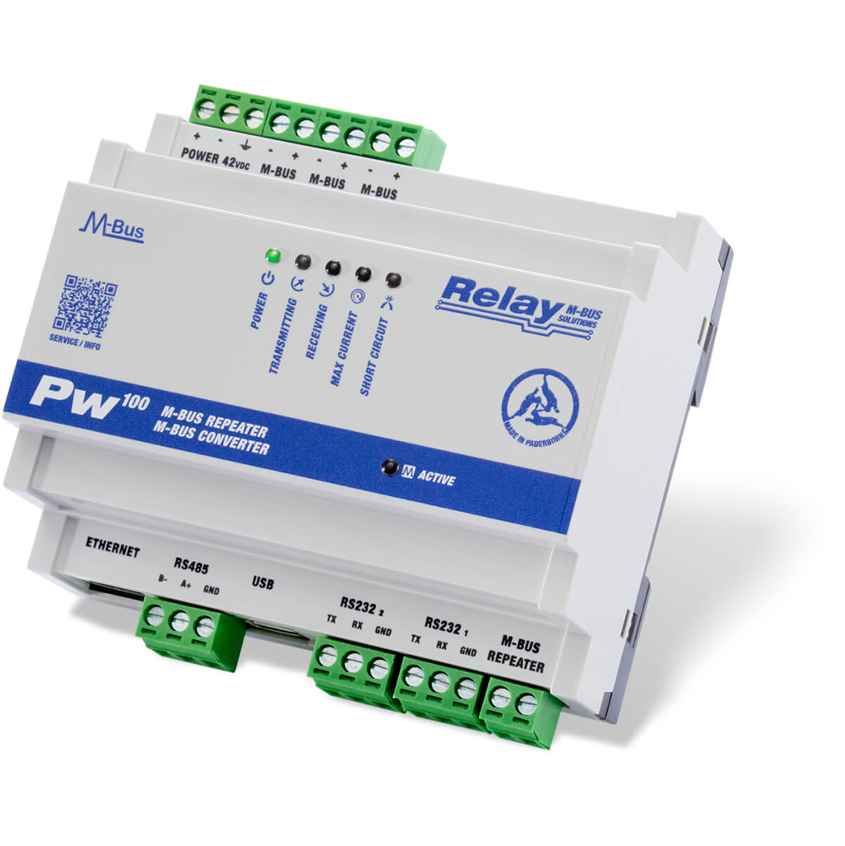 Convertitore M-Bus per 100 dispositivi con RS232C, RS485, USB, Ethernet